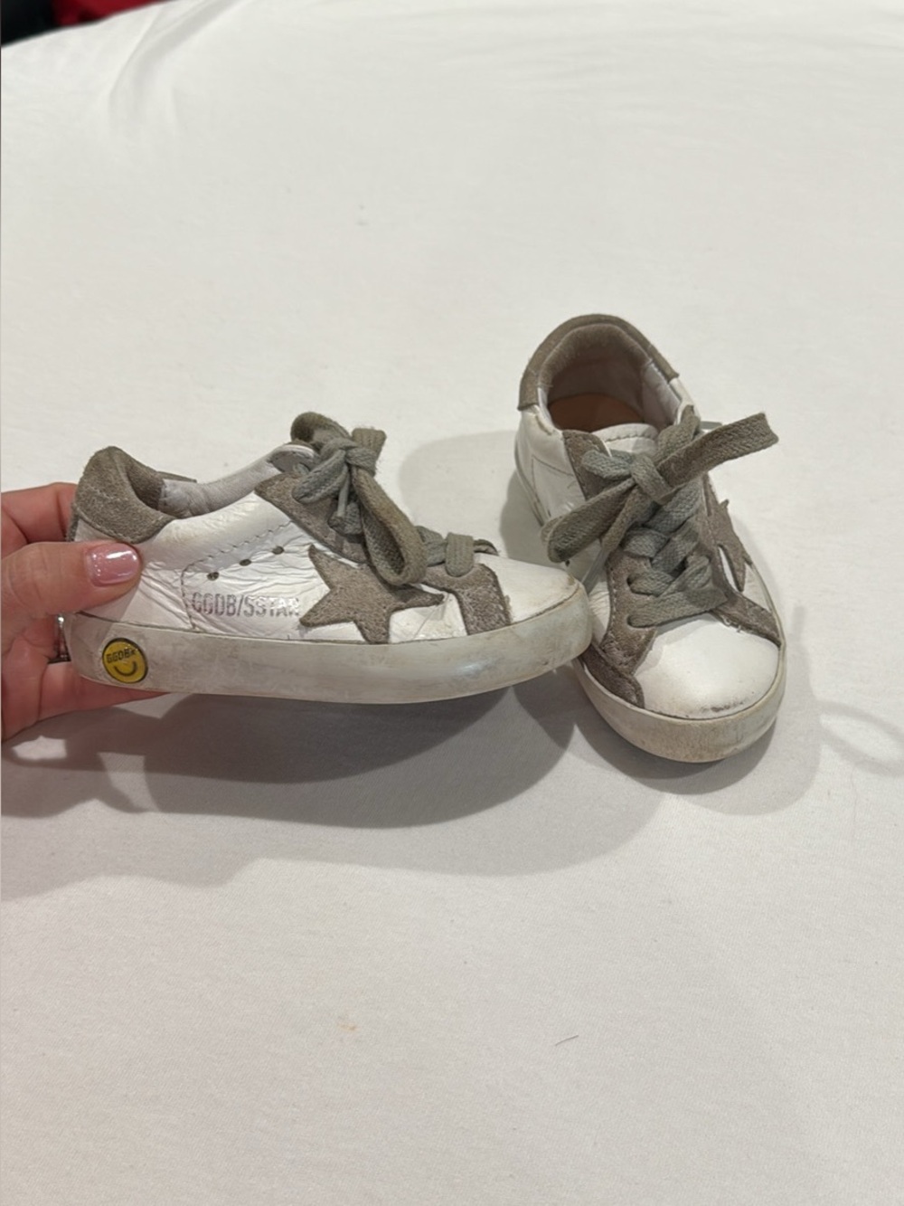 Golden Goose Kids White Sneakers with Taupe Star Size 21 EU / 5.5 US